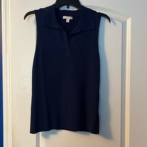 Navy blue v neck with collar sleeveless sweater